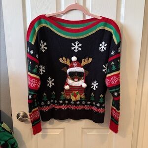 Holiday Pug Black and Red Sweater